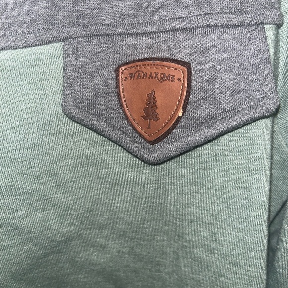 Wanakome Gray and Green Hoodie with Brown Patch - Picture 2 of 3